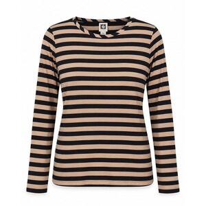 Anne Klein Striped Long Sleeve Top XL Tan Black Zipper Cuff Crew Neck Knit